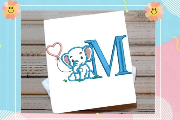 M Letter Cute Elephant Decor
